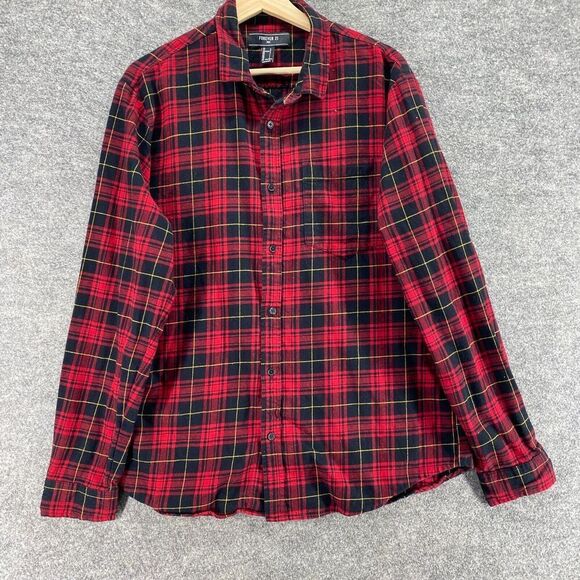 5/$45 Forever 21 Shirt Men L Large Red Plaid Button Up Collared Long Sleeve - Picture 4 of 8